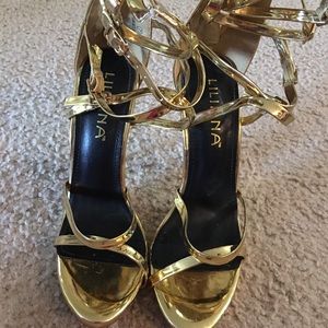 Gold Strappy Heels Sz 7